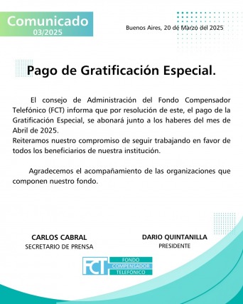 Imágen de Informacin Importante: Pago de Gratificacin Especial